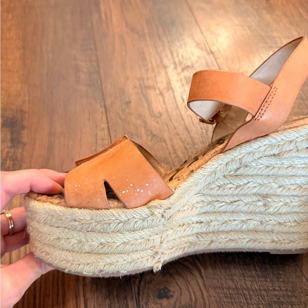 Sam Edelman Tan Leather Women's Wedges Sandals - Picture 5 of 14